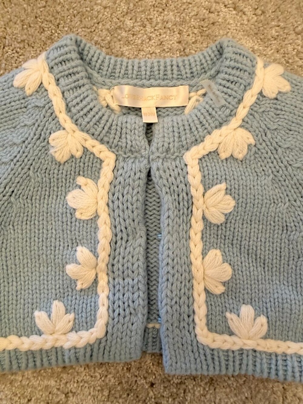 Love Shack Fancy Kids Baby Blue Knit Cardigan Size 18-24M